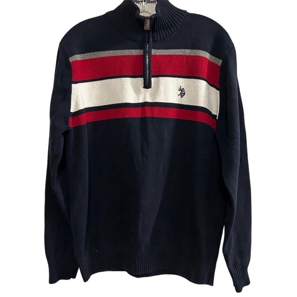 U.S. Polo Assn. Men's 1/4 Zip Pullover Sweater M Multicolor Casual - Picture 1 of 14